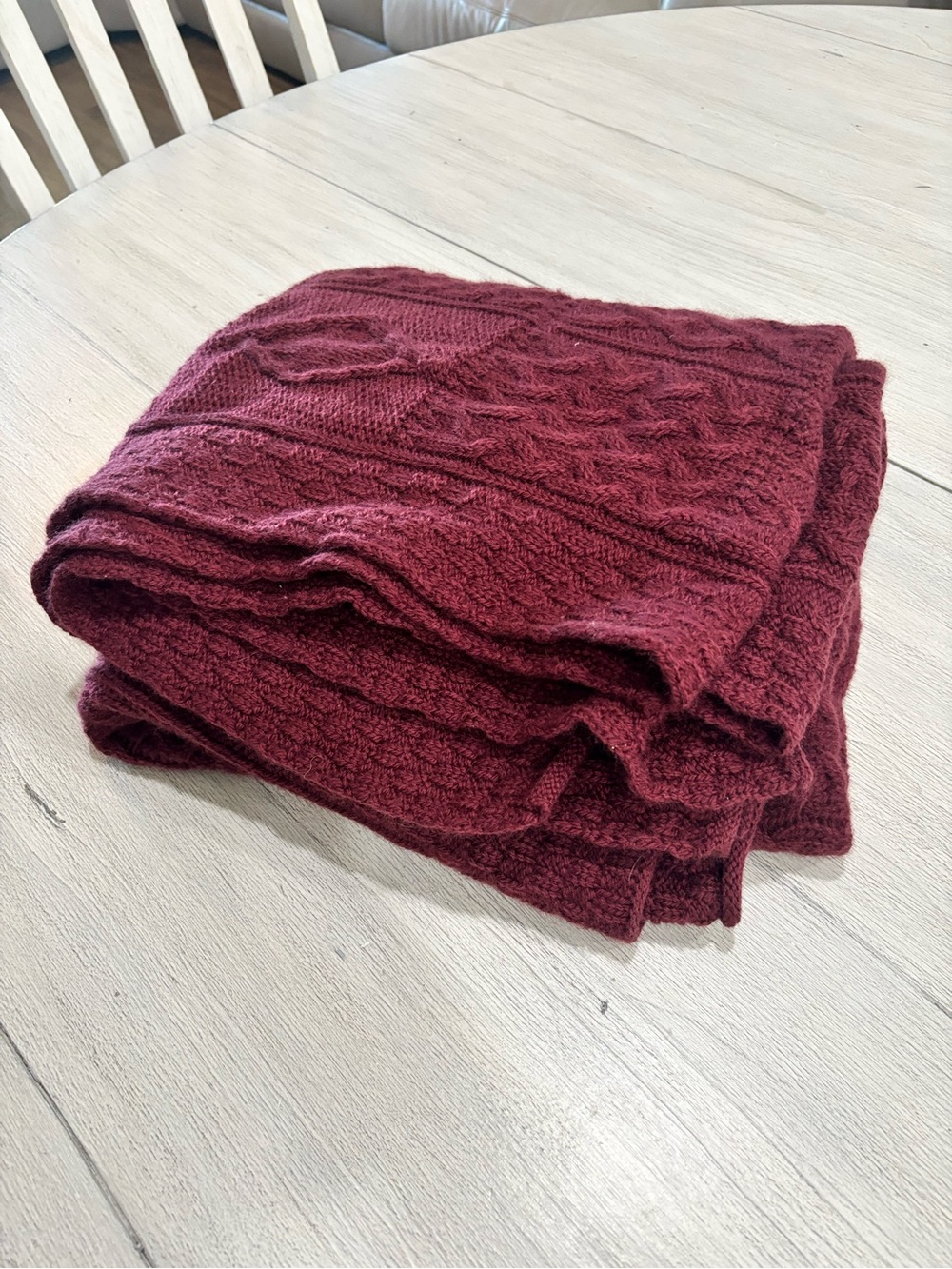 ARANCRAFTS Maroon 100% Merino Wool Knit Throw Blanket 56” X 64” ****READ****